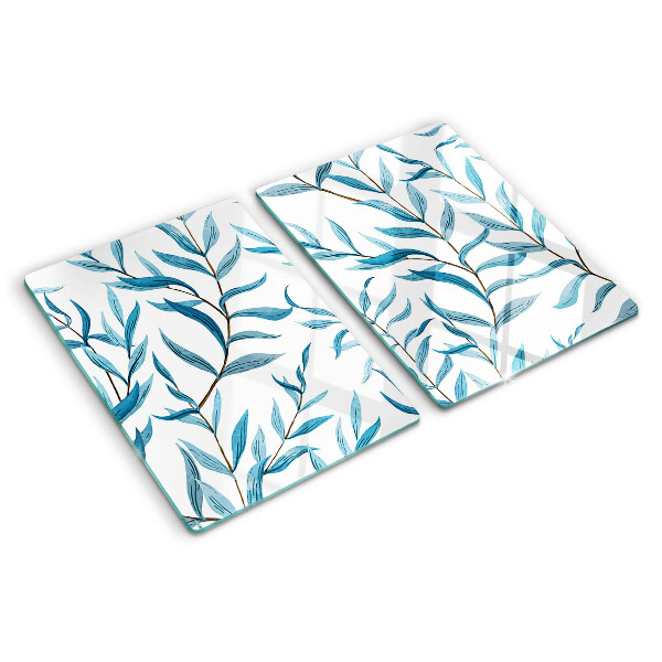 Schneidebrett mit Blattmotiv in Blautönen