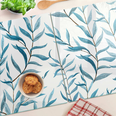 Schneidebrett mit Blattmotiv in Blautönen