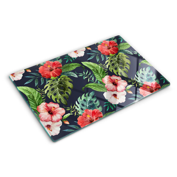 Glas schneidebrett Tropische Blumen mit Blättern