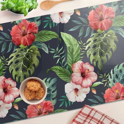 Glas schneidebrett Tropische Blumen mit Blättern