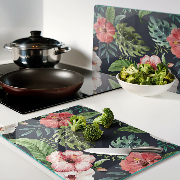 Glas schneidebrett Tropische Blumen mit Blättern