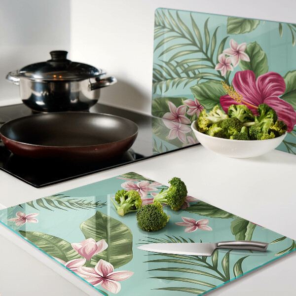 Schneidebrett Glas mit tropischem Blumenmuster