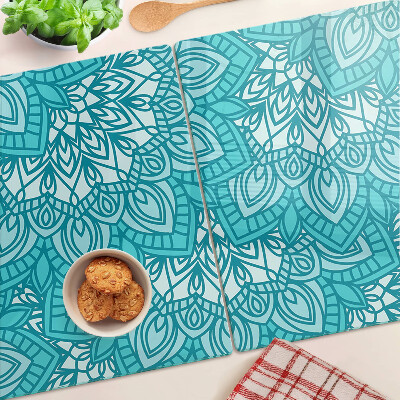 Glas-Schneidebrett mit Mandala-Muster in Blautönen