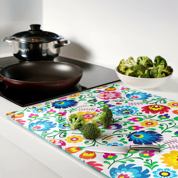 Schneidebrett Glas mit floralem Volksmuster