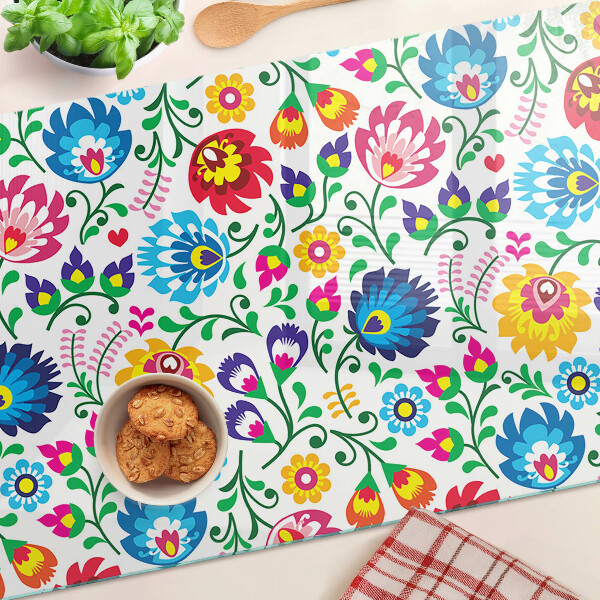 Schneidebrett Glas mit floralem Volksmuster