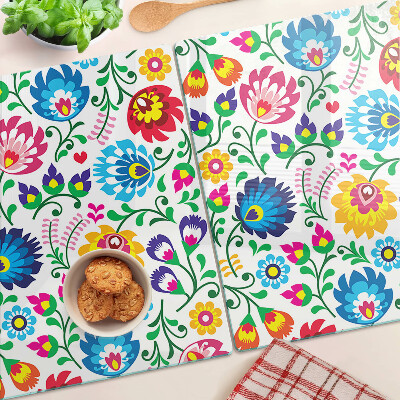 Schneidebrett Glas mit floralem Volksmuster