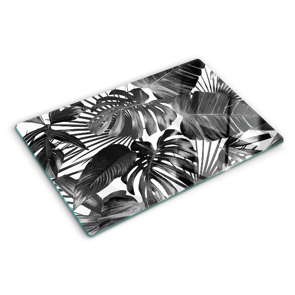 Glas schneidebrett Tropische Blätter in Schwarzweiß