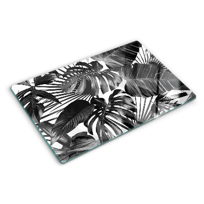 Glas schneidebrett Tropische Blätter in Schwarzweiß