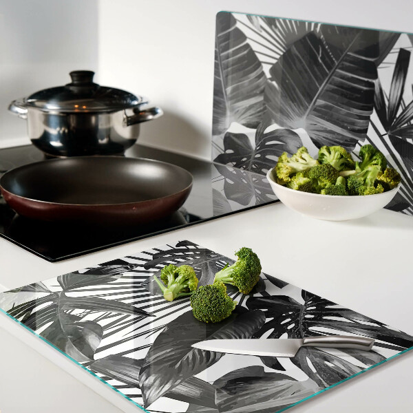 Glas schneidebrett Tropische Blätter in Schwarzweiß