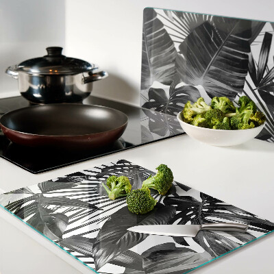 Glas schneidebrett Tropische Blätter in Schwarzweiß