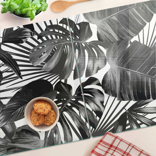 Glas schneidebrett Tropische Blätter in Schwarzweiß