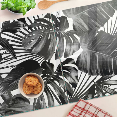 Glas schneidebrett Tropische Blätter in Schwarzweiß