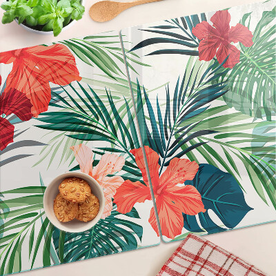 Schneidebrett glas Tropisches Pflanzenmotiv mit Blüten