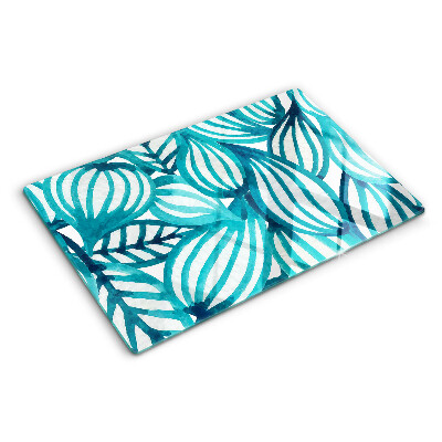 Glas-Schneidebrett mit Blättermotiv in Türkistönen