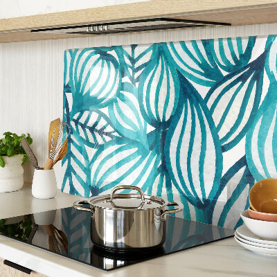 Glas-Schneidebrett mit Blättermotiv in Türkistönen