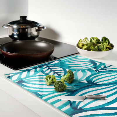 Glas-Schneidebrett mit Blättermotiv in Türkistönen