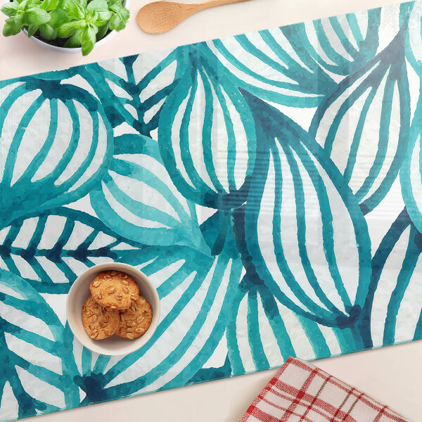 Glas-Schneidebrett mit Blättermotiv in Türkistönen