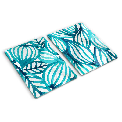 Glas-Schneidebrett mit Blättermotiv in Türkistönen