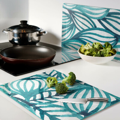 Glas-Schneidebrett mit Blättermotiv in Türkistönen