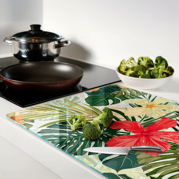 Glas-Schneidebrett mit tropischen Blumen- und Blattmotiven