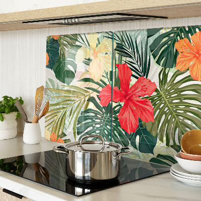 Glas-Schneidebrett mit tropischen Blumen- und Blattmotiven
