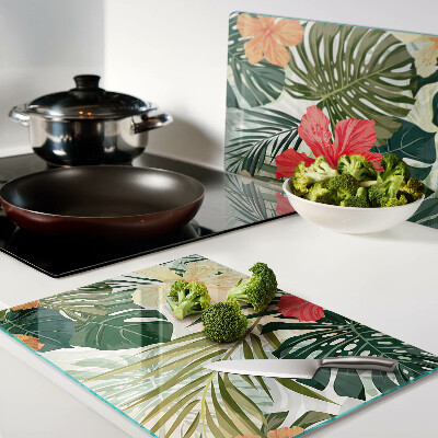 Glas schneidebrett Tropische Blumen und Blätter