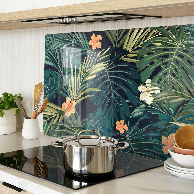 Schneidebrett mit tropischem Muster aus Blättern und Blüten