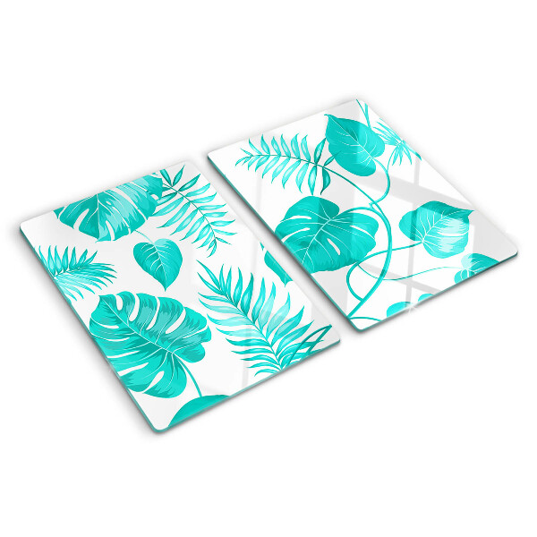 Schneidebrett mit Motiv tropischer Blätter in Grüntönen