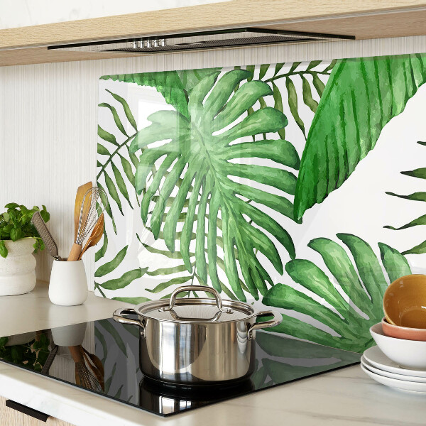 Schneidebrett Glas mit tropischen Blättern in Grüntönen