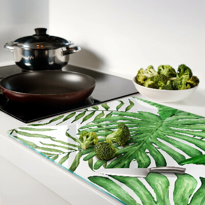 Schneidebrett Glas mit tropischen Blättern in Grüntönen