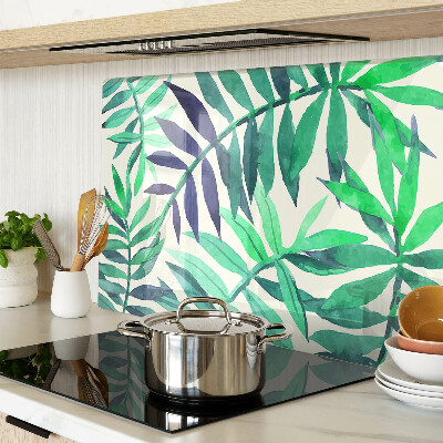 Glas-Schneidebrett mit Palmenblättern im Aquarellstil