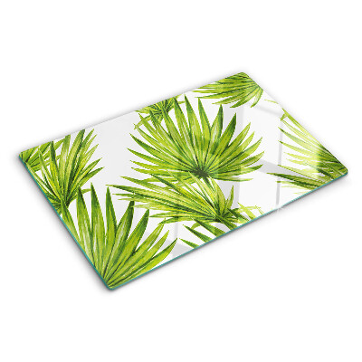 Schneidebrett Glas mit Motiv aus Palmenblättern in Grüntönen