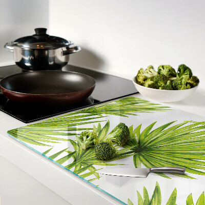 Schneidebrett Glas mit Motiv aus Palmenblättern in Grüntönen