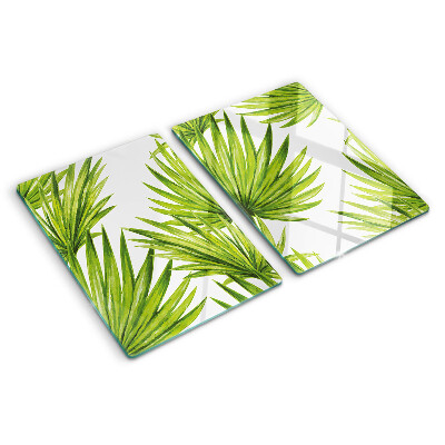 Schneidebrett Glas mit Motiv aus Palmenblättern in Grüntönen