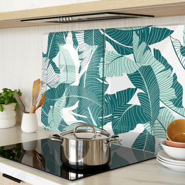 Schneidebrett Glas mit Motiv tropischer Blätter in Grüntönen