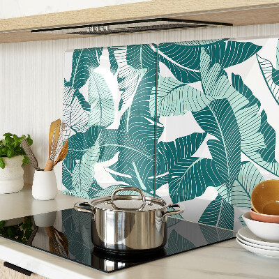 Schneidebrett Glas mit Motiv tropischer Blätter in Grüntönen