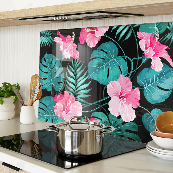Glas-Schneidebrett mit tropischem Blumen- und Blättermotiv