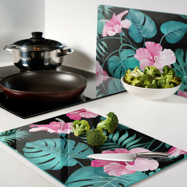Glas schneidebrett Tropische Blumen und Blätter