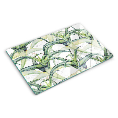 Schneidebrett Glas mit Pflanzenblättern im Aquarellstil