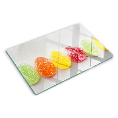 Schneidebrett Glas mit süßigkeitenmotiv in Regenbogenfarben