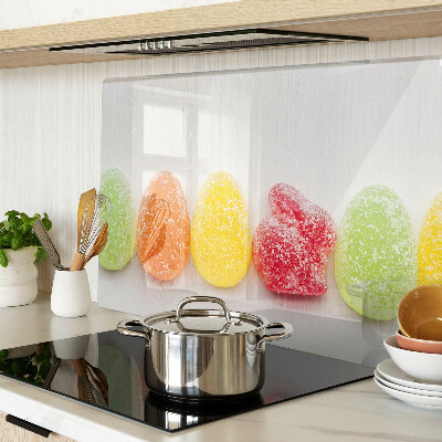 Schneidebrett Glas mit süßigkeitenmotiv in Regenbogenfarben