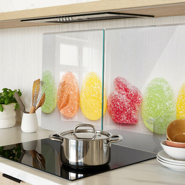 Schneidebrett Glas mit süßigkeitenmotiv in Regenbogenfarben