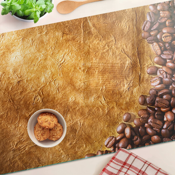 Schneidebrett Glas mit Kaffee- und Leder‑Motiv