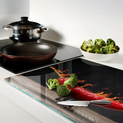 Schneidebrett mit Motiv aus Feuer und Chilischote