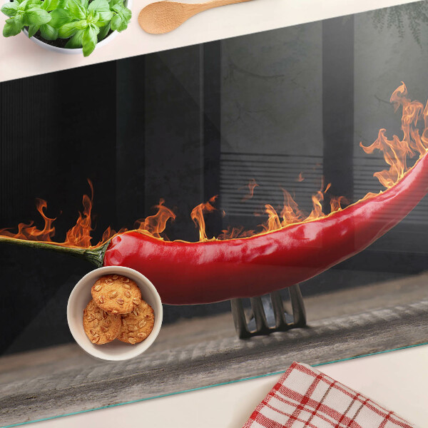Schneidebrett mit Motiv aus Feuer und Chilischote