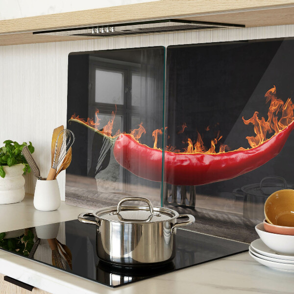 Schneidebrett mit Motiv aus Feuer und Chilischote