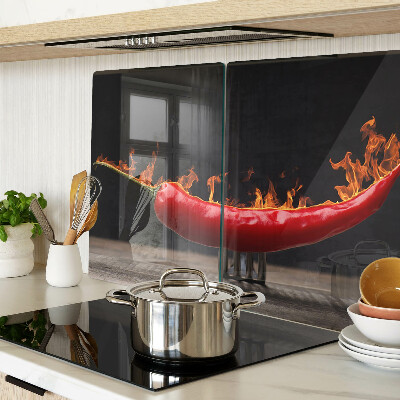 Schneidebrett mit Motiv aus Feuer und Chilischote