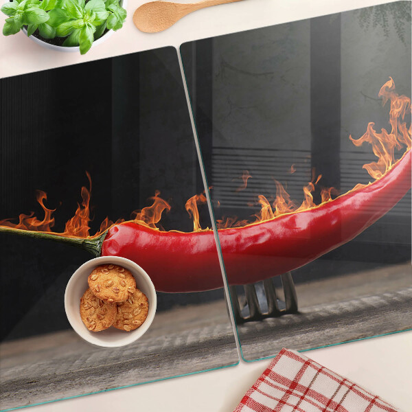 Schneidebrett mit Motiv aus Feuer und Chilischote
