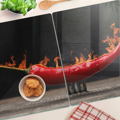 Schneidebrett mit Motiv aus Feuer und Chilischote