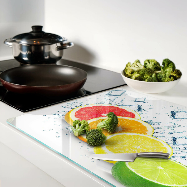 Schneidebrett Glas mit Motiv bunte Zitrusscheiben